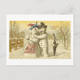 Vintage Joyeux Noel Snowman & Woman Card