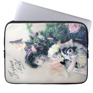Vintage Joyeux Noël with Girl and Doll Laptop Sleeve