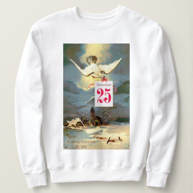 Vintage Joyful Christmas Dove Holiday Sweatshirt (Design Front)