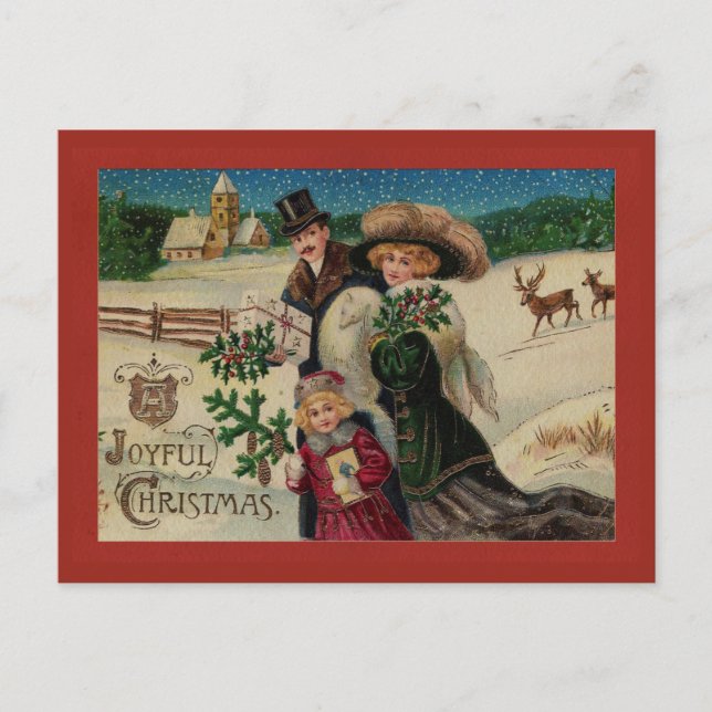 Vintage Joyful Christmas Family  Postcard (Front)