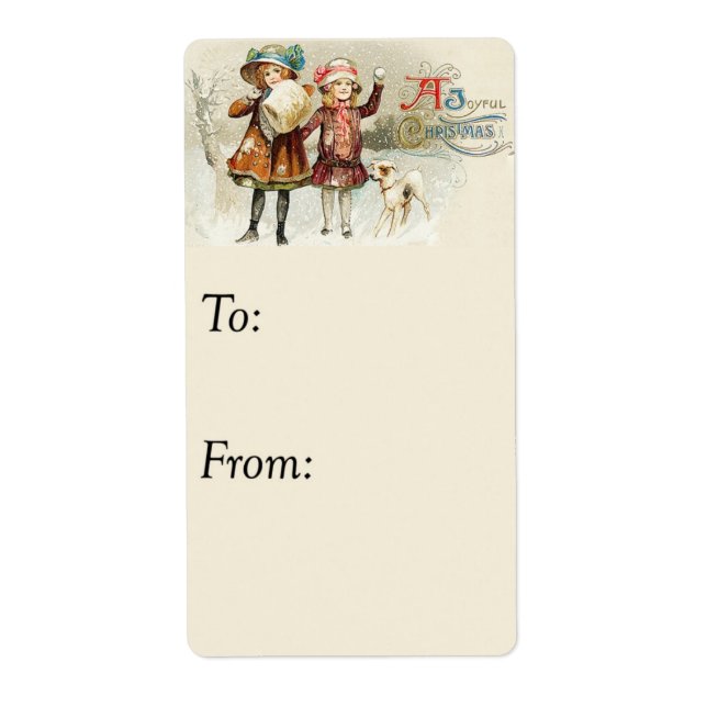 Vintage Joyful Christmas Girls Gift Tag (Front)