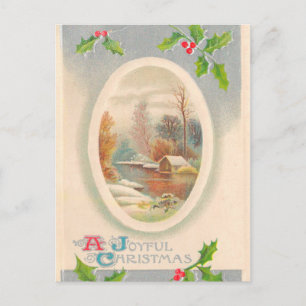 Vintage Joyful Christmas Holiday Postcard