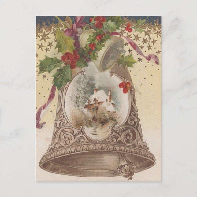 Vintage Joyous Christmas Bell Holiday Postcard (Front)