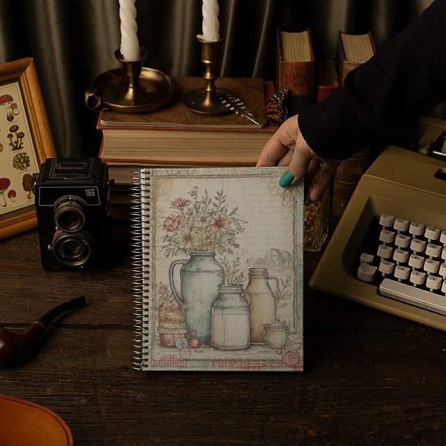  Vintage Jugs of Flowers Farm Pattern  Notebook (Creator Uploaded)