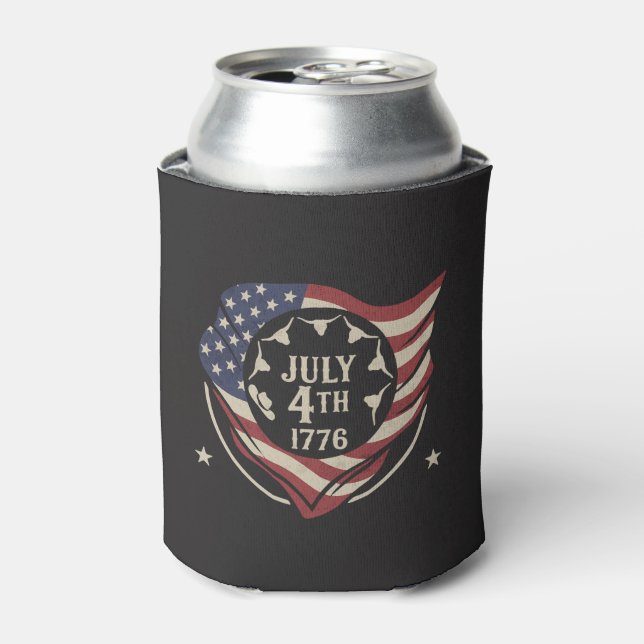 Vintage July 4th 1776 Flag Shield Can Cooler (Can Front)
