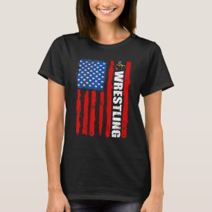 Vintage July 4th Us Flag Wrestling Retro Men Kids T-Shirt