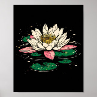 Vintage July Birth Flower Water Lily Lotus Garden Poster