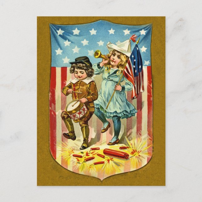 Vintage July Fourth Postcard Invitation (Front)