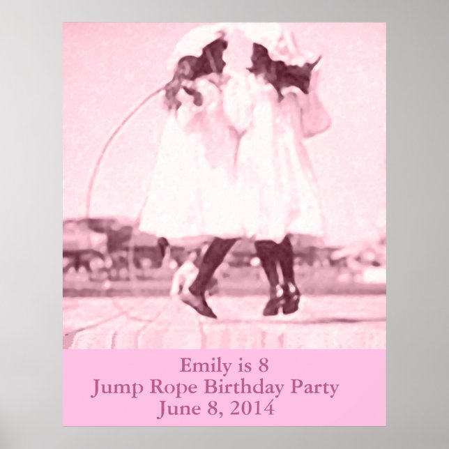 Vintage Jump Rope Pink Kids Birthday Party Poster (Front)