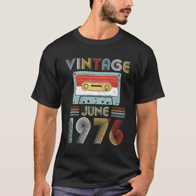 Vintage June 1976 Birthday Cassette Tape T-Shirt (Front)