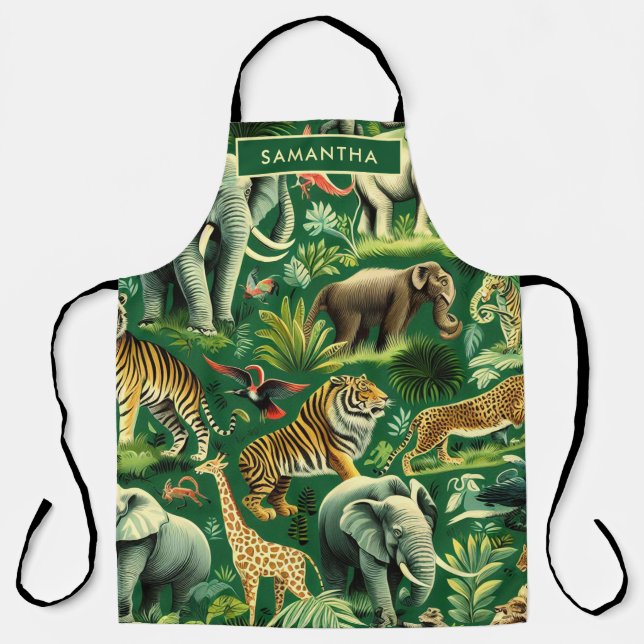 Vintage Jungle Animals Pattern Apron (Front)