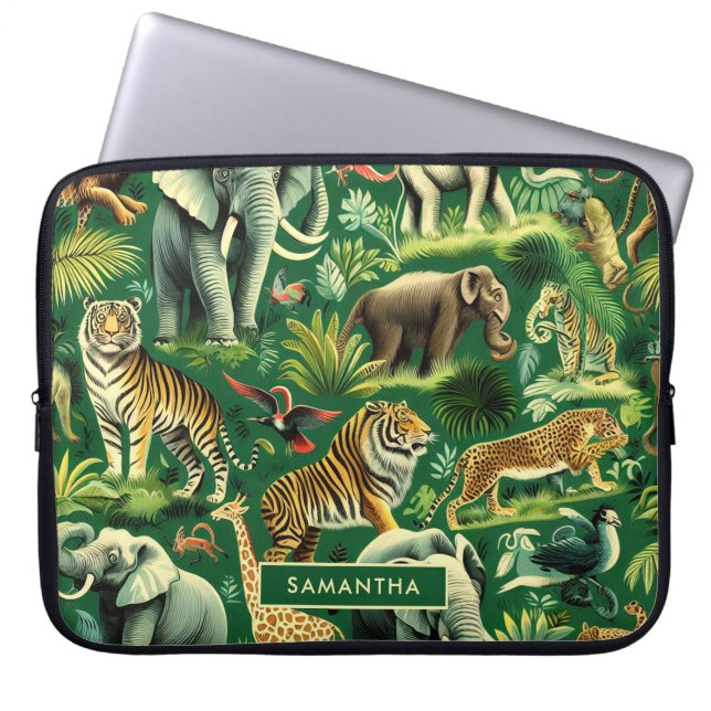 Vintage Jungle Animals Pattern Laptop Sleeve (Front)