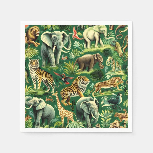 Vintage Jungle Animals Pattern Napkin (Front)