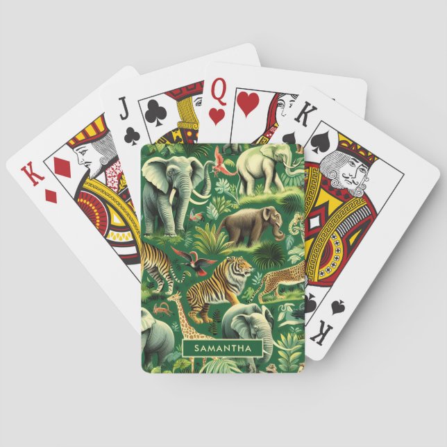Vintage Jungle Animals Pattern Playing Cards (Back)