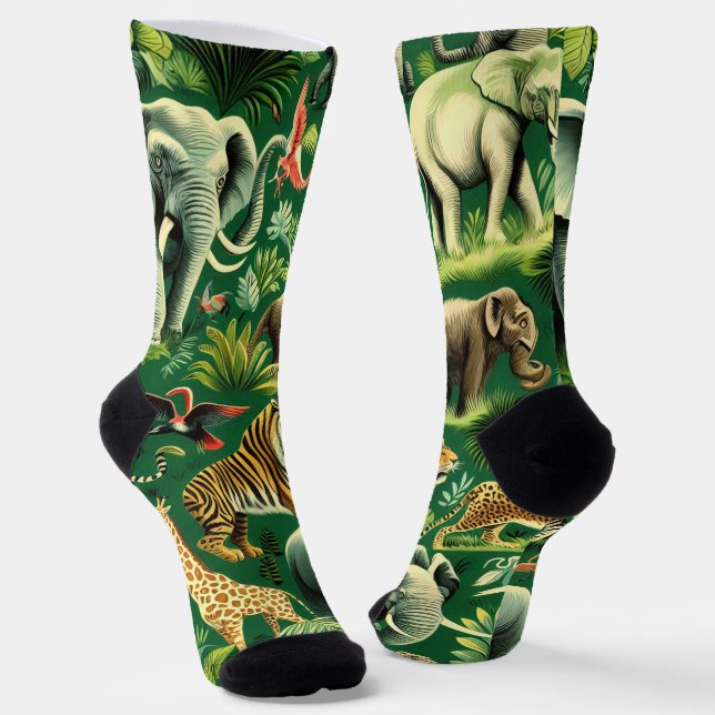 Vintage Jungle Animals Pattern Socks (Angled)