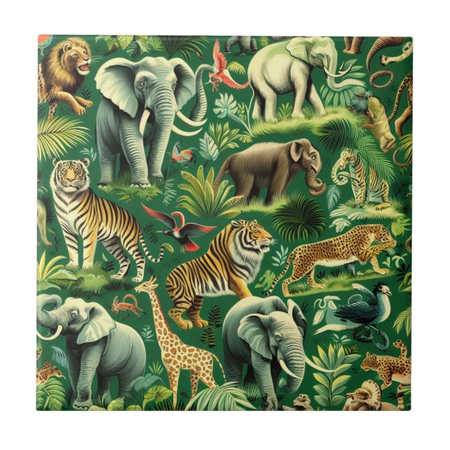 Vintage Jungle Animals Pattern Tile (Front)