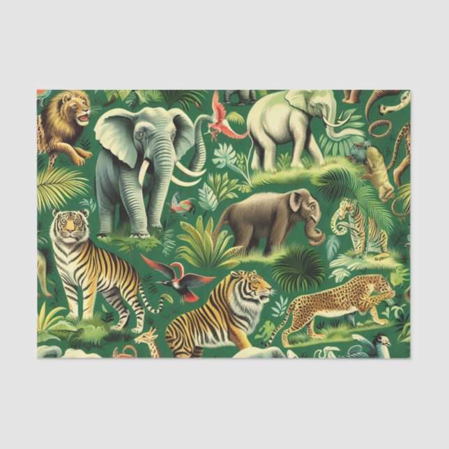 Vintage Jungle Animals Pattern Tissue Paper (Front)