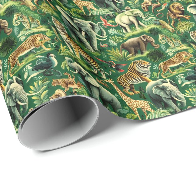 Vintage Jungle Animals Pattern Wrapping Paper (Roll Corner)