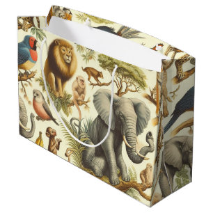 Vintage Jungle Animals Watercolor Large Gift Bag