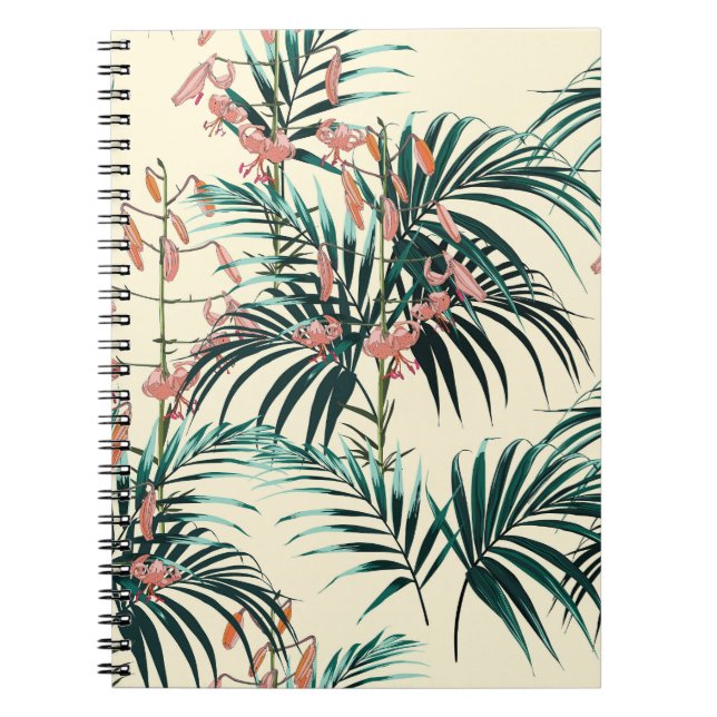 Vintage Jungle: Dark Green, Orange Lily. Notebook (Front)