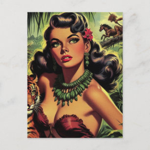 Vintage Jungle Girl Pin Up Postcard