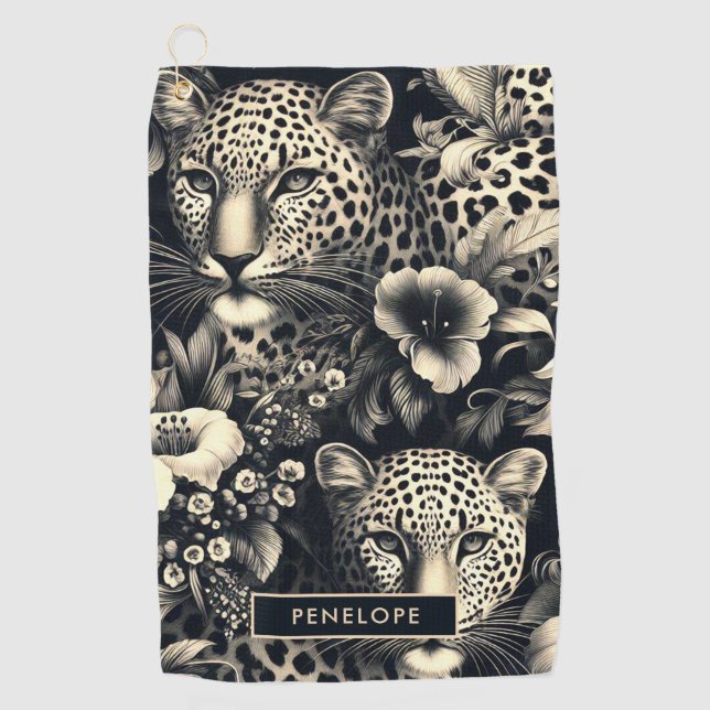 Vintage Jungle Jaguar Golf Towel (Front)