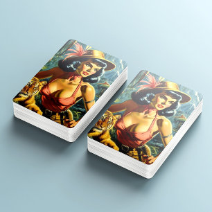 Vintage Jungle Pulp Girl Playing Cards