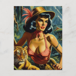 Vintage Jungle Pulp Girl Postcard