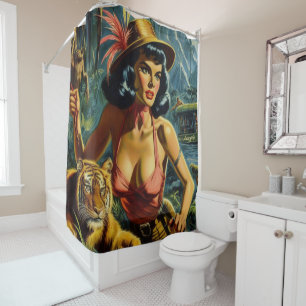 Vintage Jungle Pulp Girl Shower Curtain