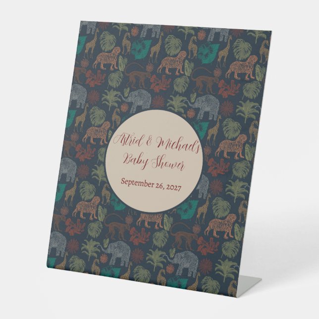 Vintage Jungle Safari Baby Boy Shower  Pedestal Sign (Front)