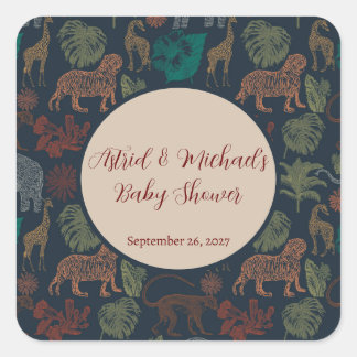 Vintage Jungle Safari Baby Boy Shower Square Sticker
