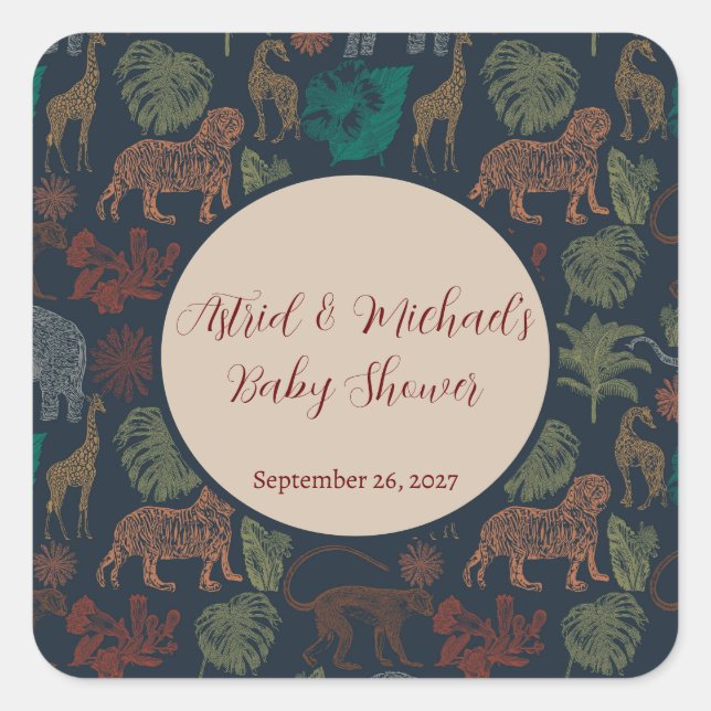 Vintage Jungle Safari Baby Boy Shower  Square Sticker (Front)