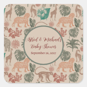 Vintage Jungle Safari Baby Shower  Square Sticker