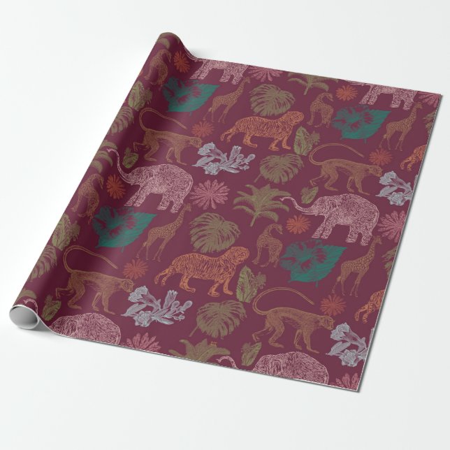 Vintage Jungle Safari Pink Wrapping Paper (Unrolled)