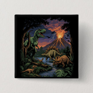 Vintage Jurassic Dinosaur Rex and Triceratops  15 Cm Square Badge