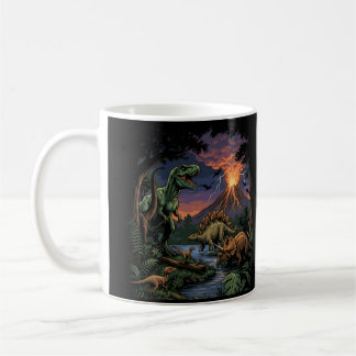 Vintage Jurassic Dinosaur Rex and Triceratops  Coffee Mug