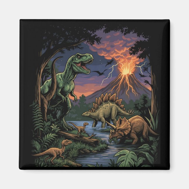 Vintage Jurassic Dinosaur Rex and Triceratops  Magnet (Front)