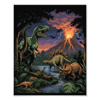 Vintage Jurassic Dinosaur Rex and Triceratops  Photo Print