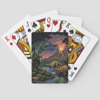 Vintage Jurassic Dinosaur Rex and Triceratops  Playing Cards