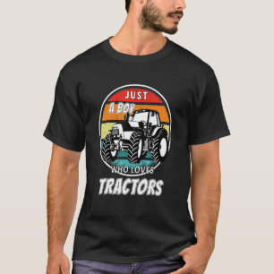 Vintage Just A Boy Who Loves Tractors Farm T-Shirt