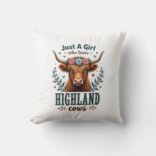 Vintage Just A Girl Who Loves Highland Cows Floral Cushion