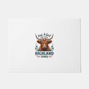 Vintage Just A Girl Who Loves Highland Cows Floral Doormat
