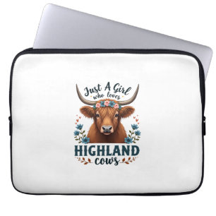Vintage Just A Girl Who Loves Highland Cows Floral Laptop Sleeve