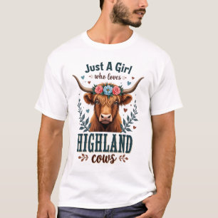 Vintage Just A Girl Who Loves Highland Cows Floral T-Shirt