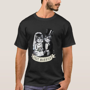 Vintage Just Married Cats Bride Groom Cats Wedding T-Shirt