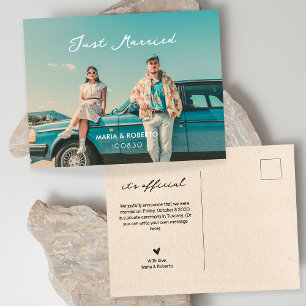 Vintage just married photo announcement postcard