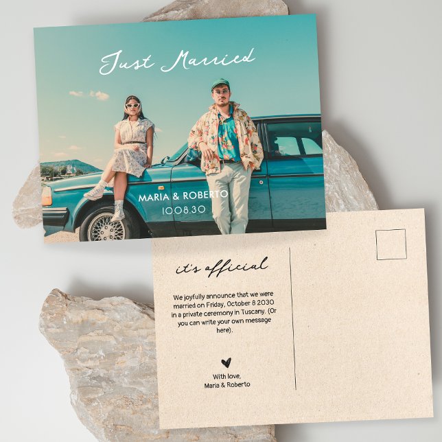 Vintage just married photo  announcement postcard (Creator Uploaded)