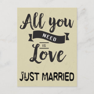 Vintage Just Married Tan & Black Wedding Love Announcement Postcard