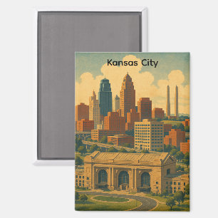 Vintage Kansas City Silhouette Skyline Magnet