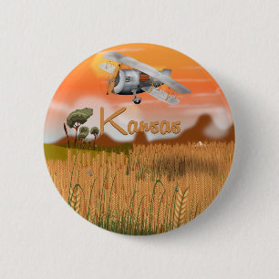 Vintage Kansas Wheat field Travel Poster 6 Cm Round Badge